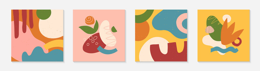Set of abstract vector illustrations with hand drawn various organic shapes and graphic elements.Trendy artistic contemporary designs for prints,flyers,banners,invitations,branding design,covers