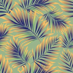 Tuinposter Tropische bladeren Palm. Naadloze patroon met takken en bladeren van tropische planten. Vector afbeelding.
