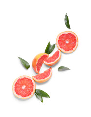 Fresh grapefruit pieces on white background