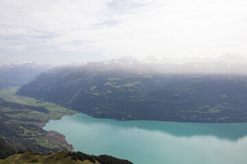 Amazing hiking day in the alps of Switzerland. Wonderful view over a beautiful lake called Brienzersee. What an amazing view.