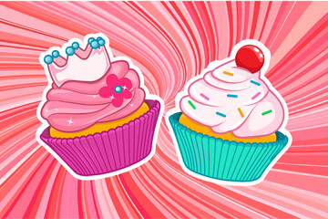 A collection of cupcakes with different flavors of cherries and a strawberry