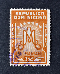 Cancelled postage stamp printed by Dominican Republic, that shows Initials 