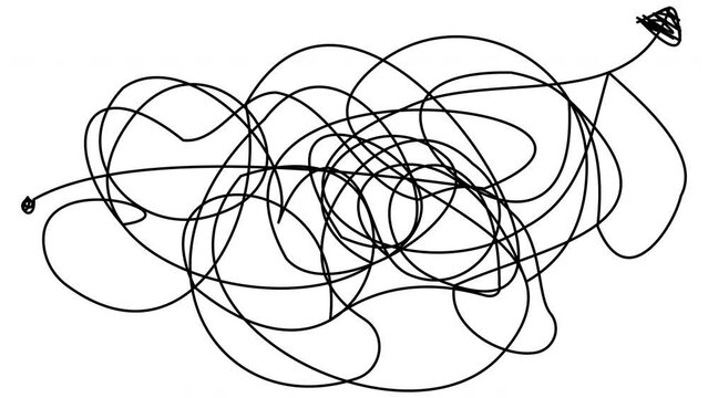 Self-drawing of an intricate arrow with one line. A untangled tangle of the route. Stock 4k video with concept pathfinding with alpha channel.