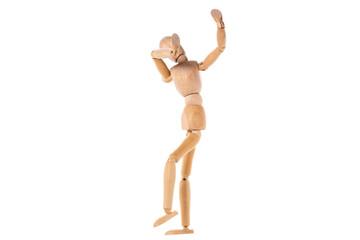wooden man dancing isolated on white background