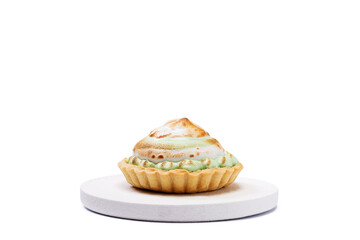 Homemade lemon meringue pie baked isolated  on white background