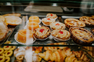 small tarts pastries in the bakery in lisbon portugal 