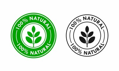 100% Natural logo design template illustration. Suitable for product label.