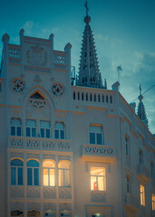 Building with illuminated windows