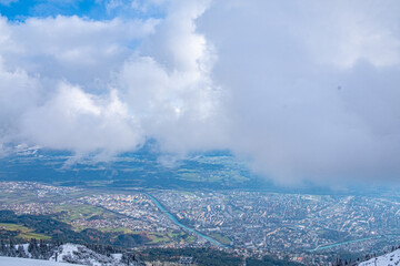 View from the Nordkette Alps mountain landscape in Innsbruck