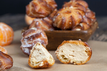 small cakes with custard dough and milk filling
