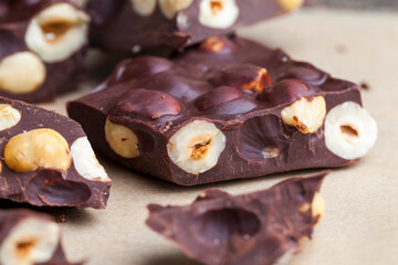 homemade chocolate with lots of cocoa and hazelnuts