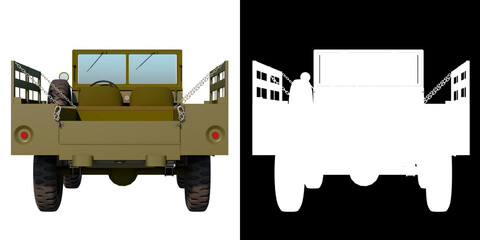 military utility truck - Back view white background alpha png 3D Rendering Ilustracion 3D	