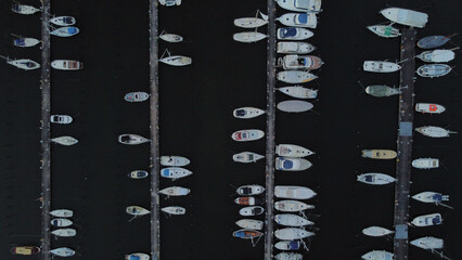Aerial view of boats in a river in Denmark
