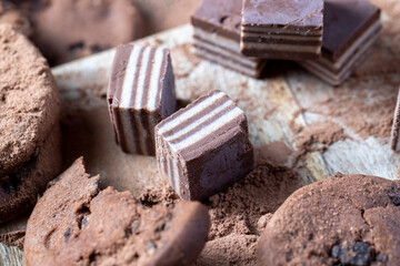 multi-layered sweets made of cream and chocolate layers