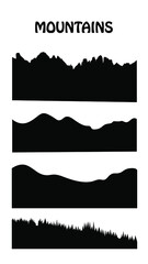 black vector hand drawn mountain silhouette set