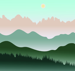 mountain and forest silhouettes vector hand drawn illustration