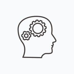 Development solution thin Line Icon. Gear in human dead innovation logo. Illustration.