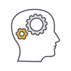 Development solution thin Line Icon. Gear in human dead innovation logo. Illustration