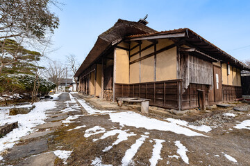 日本の明治村雪景色の登米町武家屋敷
