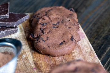 sweet crispy dessert of chocolate cookies with chocolate