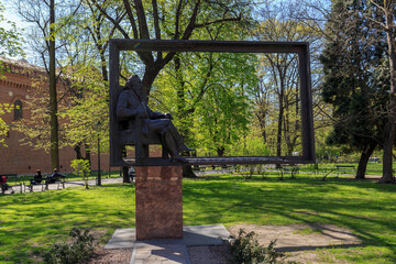 Beautiful shot of the statue of Jan Matejko in Krakow, Poland