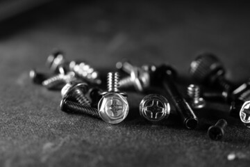 Grayscale shot of screws