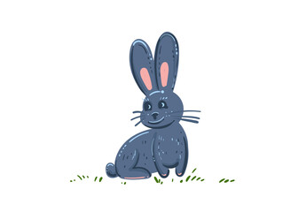 Hand drawn color cartoon bunny, rabbit, leaf. Vector illustration. Elements in label, card, sticker, menu, package.