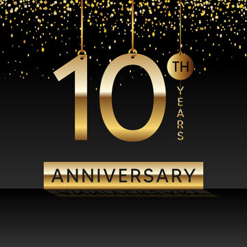 10 years anniversary, vector design for anniversary celebration with gold color on black background, simple and luxury design. logo vector template