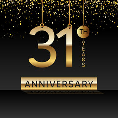 31 years anniversary, vector design for anniversary celebration with gold color on black background, simple and luxury design. logo vector template