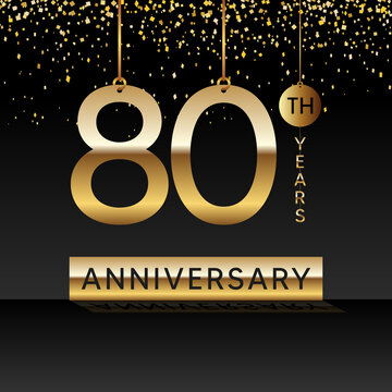 80 years anniversary, vector design for anniversary celebration with gold color on black background, simple and luxury design. logo vector template