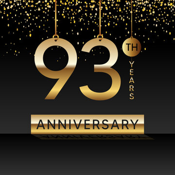 93 years anniversary, vector design for anniversary celebration with gold color on black background, simple and luxury design. logo vector template