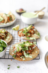mushroom chipotle tacos with avocado crema