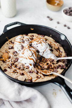 chocolate chip cookie skillet with ice cream