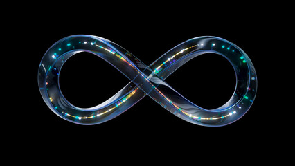 3d render Glass Infinity symbol with neon in loop animation with alpha channel - obrazy, fototapety, plakaty