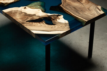 Expensive vintage furniture. The table is covered with epoxy resin and varnished. Luxury quality...