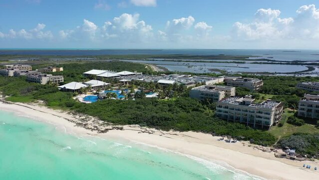 Cuba Cayo Santa Maria beach drone aerial 4K white sand  shot cayo coco varadero caribbean sea waves atlantic ocean tropical turquoise  paradise view Antilles landscape destination cuban coast coastlin