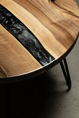 Expensive vintage furniture. The table is covered with epoxy resin and varnished. Luxury quality...