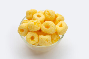 Roller corn snack on white