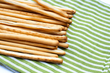 Crispy italian bread sticks, close up.