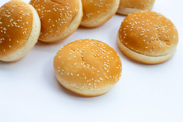 Hamburger buns with sesame on white background.