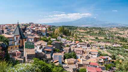 Fototapeta na wymiar Panoramic view of Motta Sant'Anastasia, small town near Catania (Sicily, Italy)