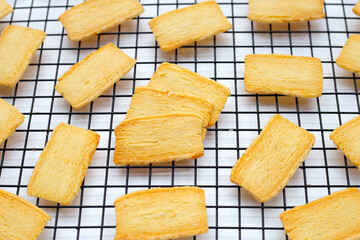 Cheese crispies on metal cooling rack