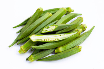 Fresh okra on white background.