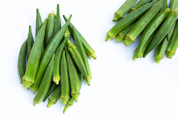 Fresh okra on white background.