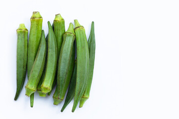 Fresh okra on white background.