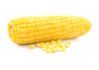 Boiled corn on white background