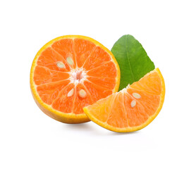 tangerine or mandarin fruit with leaves isolated on white background