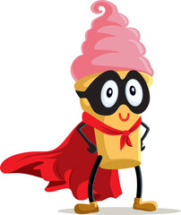 Superhero Ice-Cream Wearing Cape and Mask Vector Cartoon Illustration