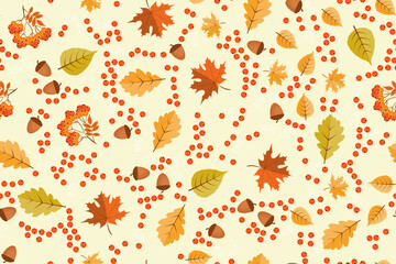 Autumn seamless pattern background with falling leaves. Illustration