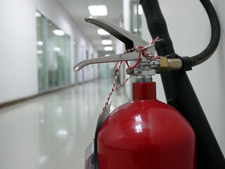 closeup of fire extinguisher in the office.